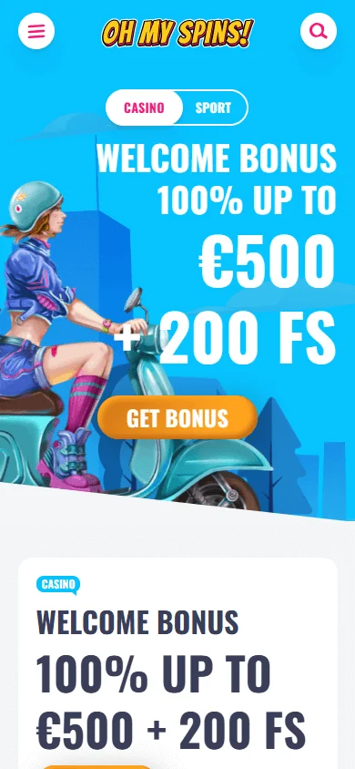 Ohmyspins Casino mobile browser promotions interface