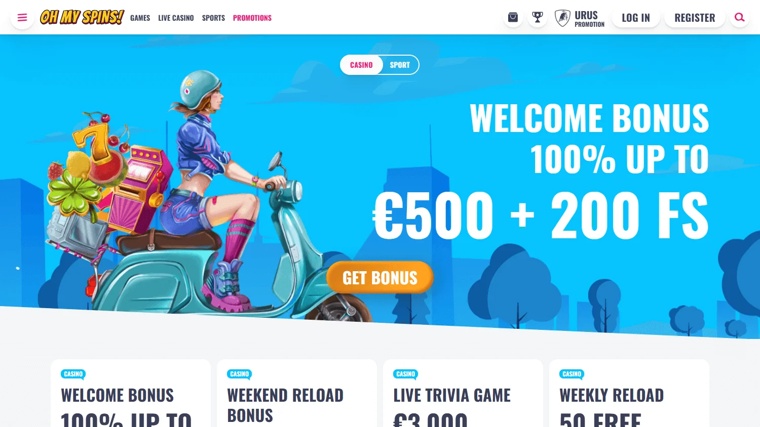 Ohmyspins Casino desktop promotions interface